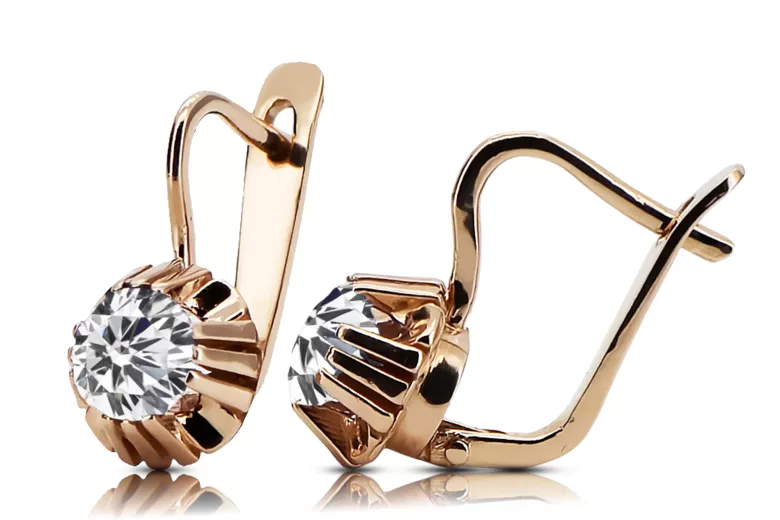 Earrings Vintage craft Zircon Original Vintage 14K Rose Gold vec027r